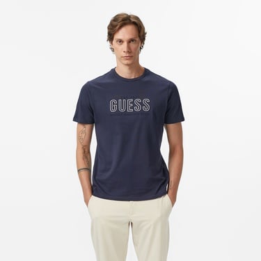  Guess Embosse Regular Fit Erkek Mavi T-Shirt