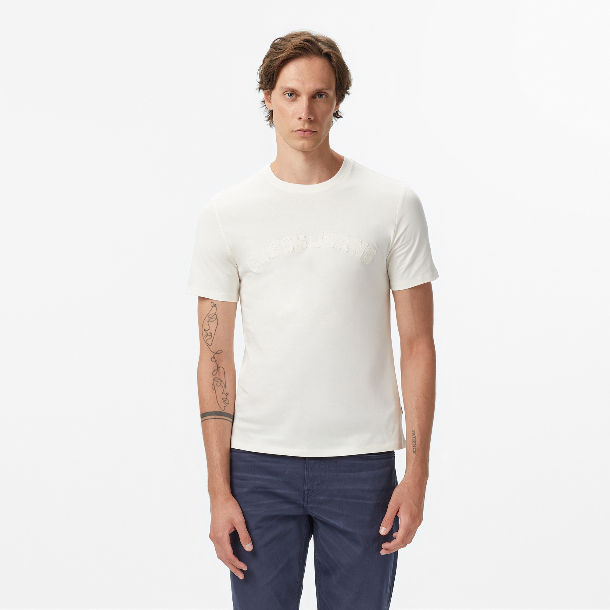 Guess Jeans Slim Fit Erkek Beyaz T-Shirt