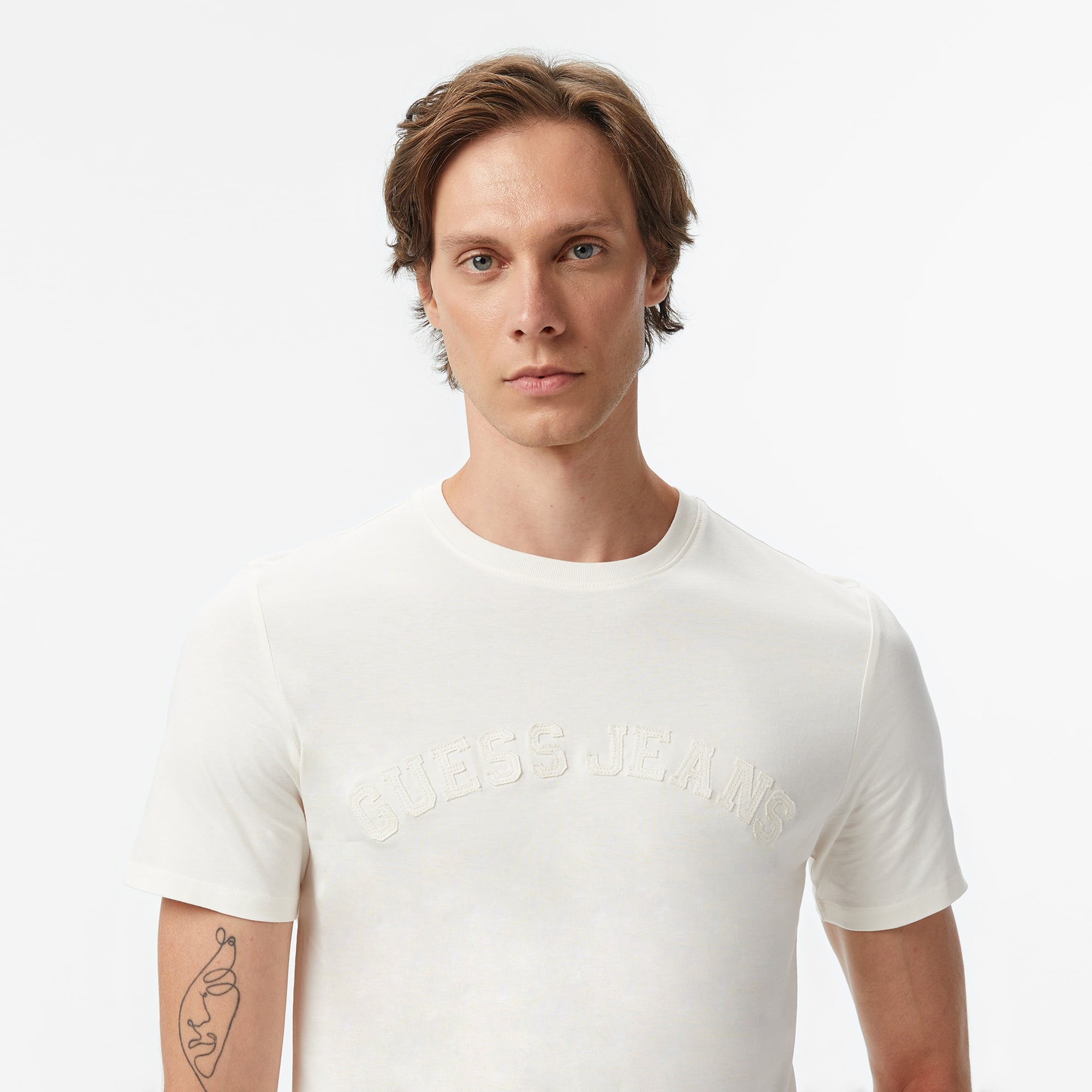 Guess Jeans Slim Fit Erkek Beyaz T-Shirt