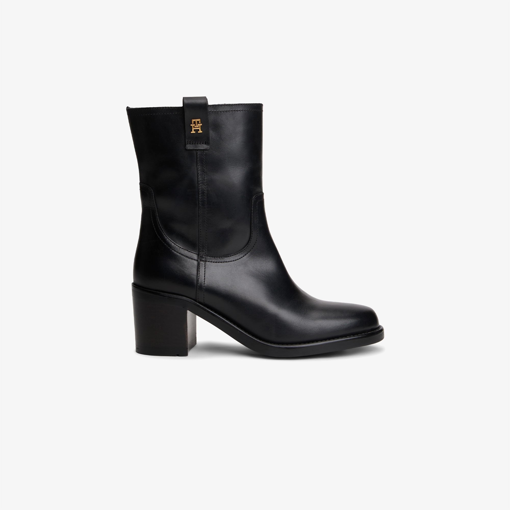 Tommy Hilfiger Riding Leather Mid Block Heel Kadın Siyah Bot