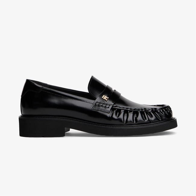  Tommy Hilfiger Square Toe Abrasivato Kadın Loafer Siyah Loafer