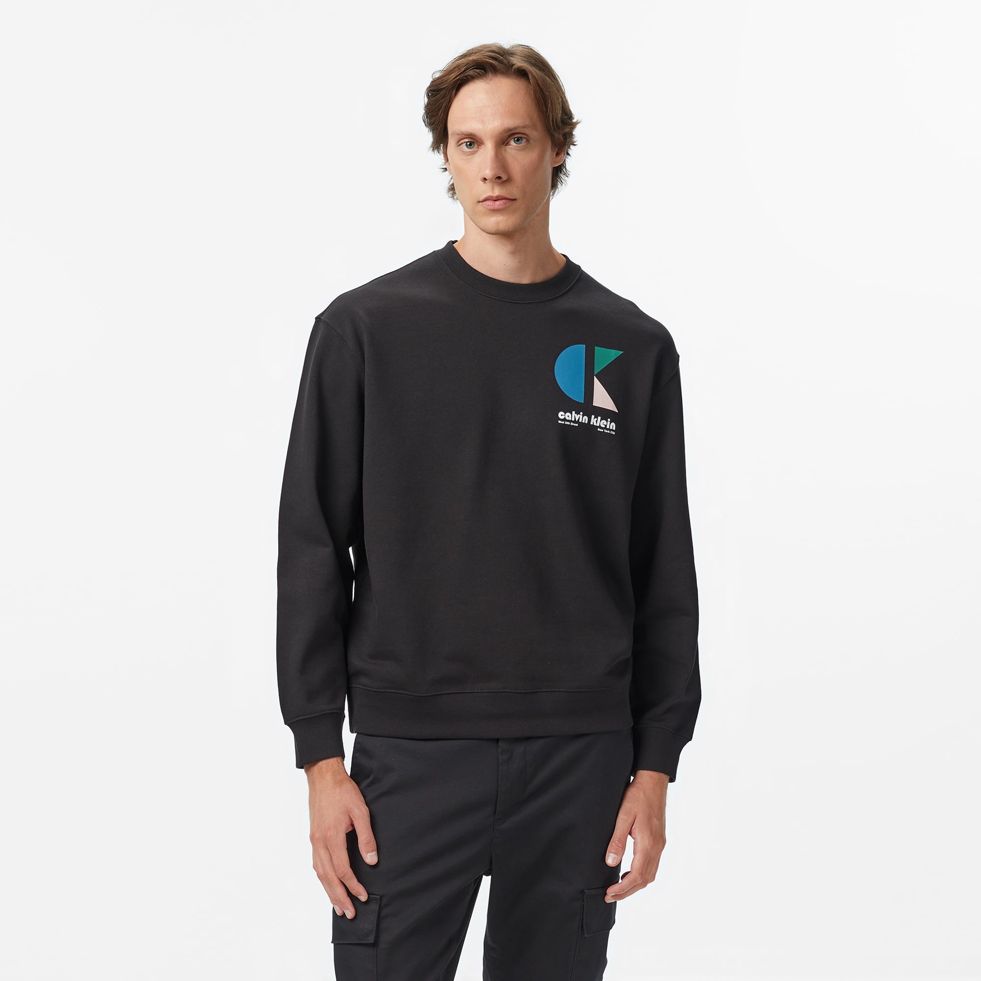 Calvin Klein Terry Bauhaus Logo Erkek Siyah Sweatshirt