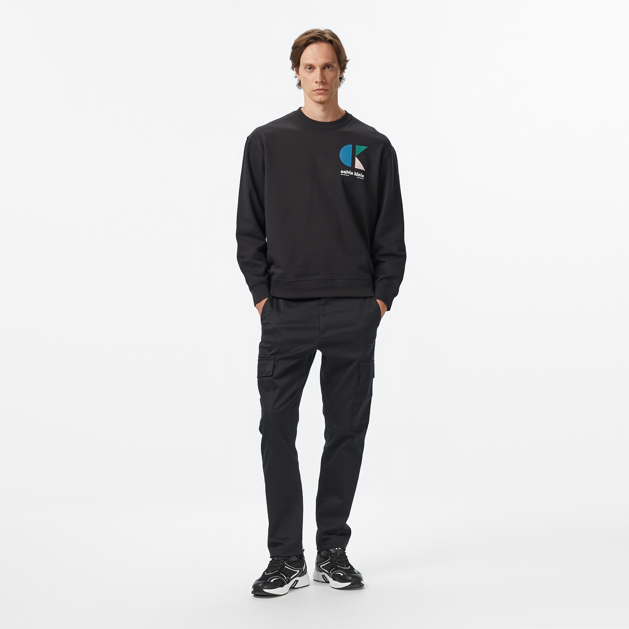 Calvin Klein Terry Bauhaus Logo Erkek Siyah Sweatshirt