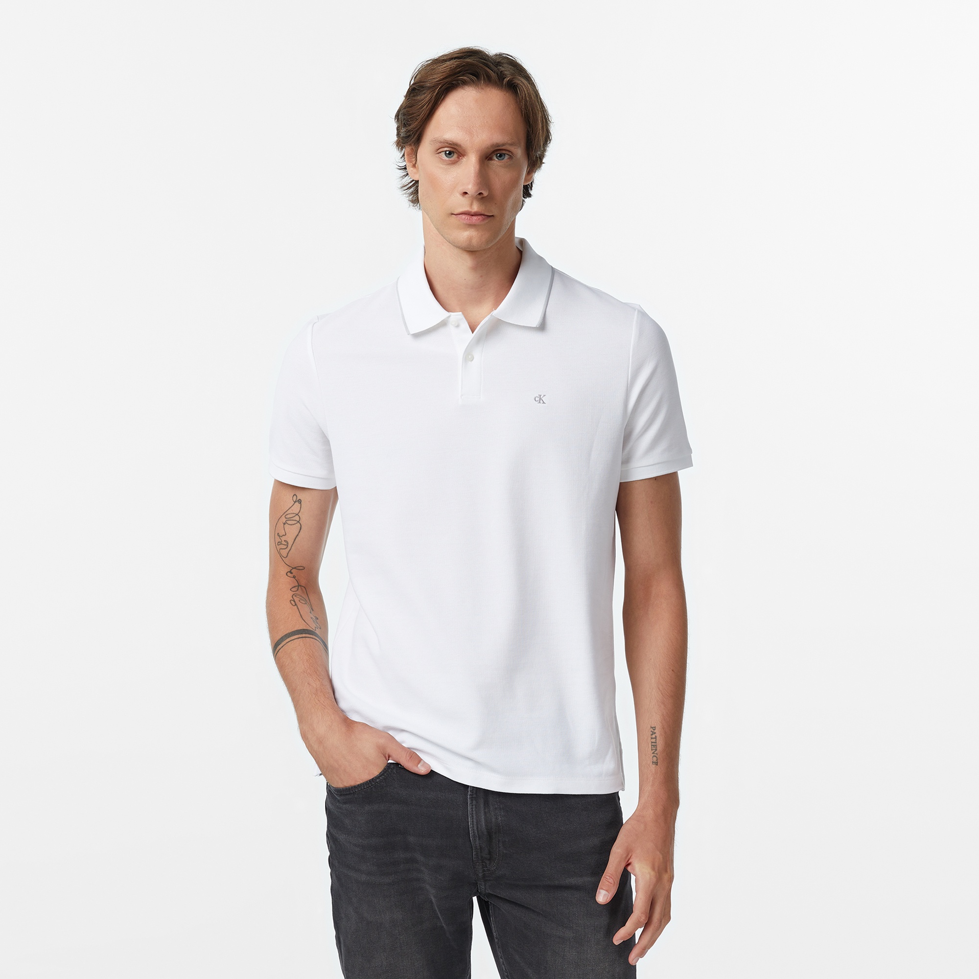 Calvin Klein Refined Pique Tipped Classic Erkek Beyaz Polo