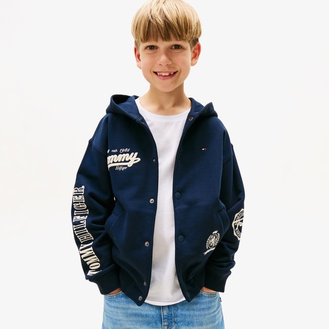  Tommy Hilfiger Varsity Graphic Button Çocuk Lacivert Kapüşonlu Ceket