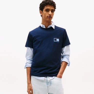  Tommy Jeans Slim Pop Color Flag Erkek Mavi T-Shirt