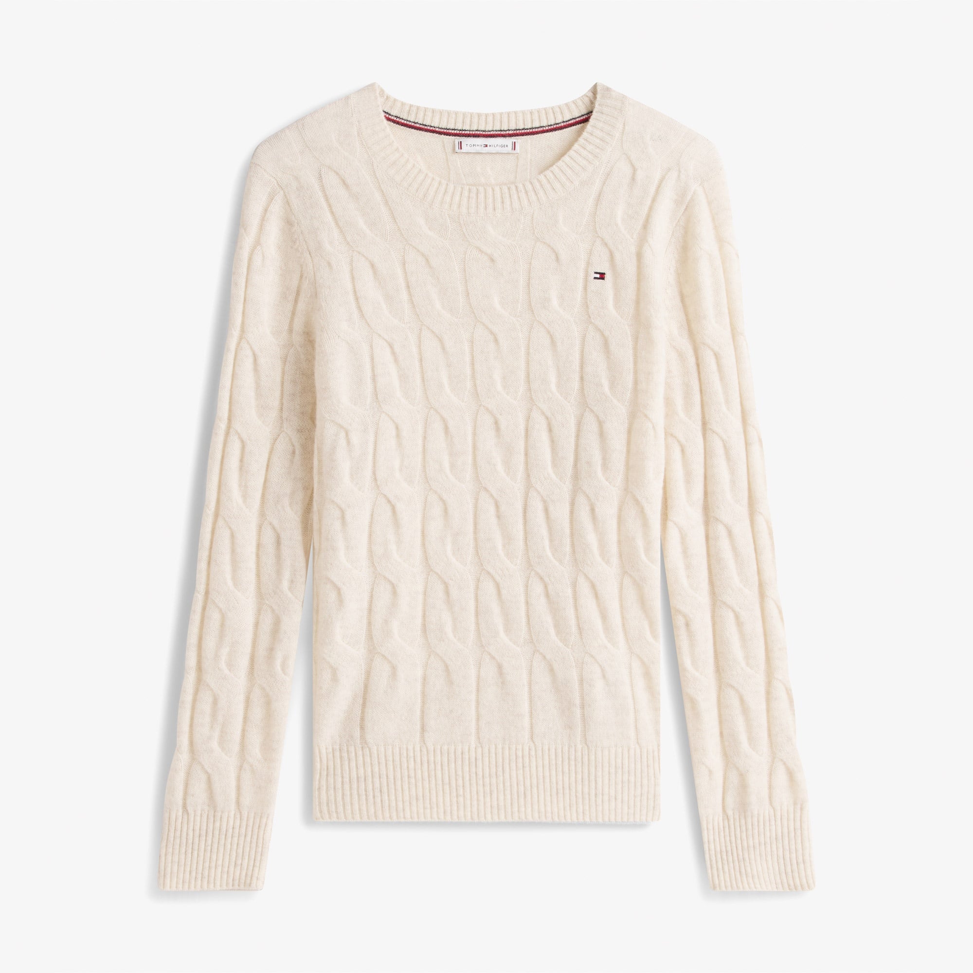 Tommy Hilfiger Soft Wool Cable Kadın Bej Kazak
