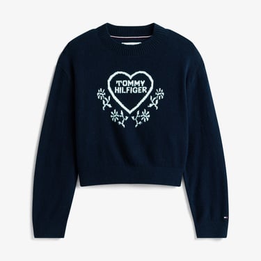  Tommy Hilfiger Heart Jacquard Çocuk Lacivert Kazak