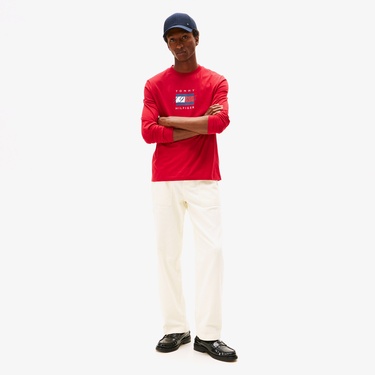  Tommy Hilfiger Linear Flag Graphic Erkek Kırmızı Uzun Kollu T-shirt