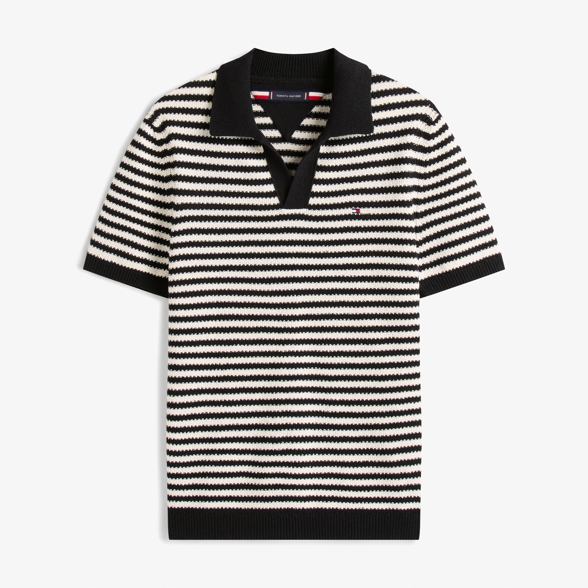 Tommy Hilfiger Knitted Textured Erkek Triko Siyah Polo Yaka T-Shirt