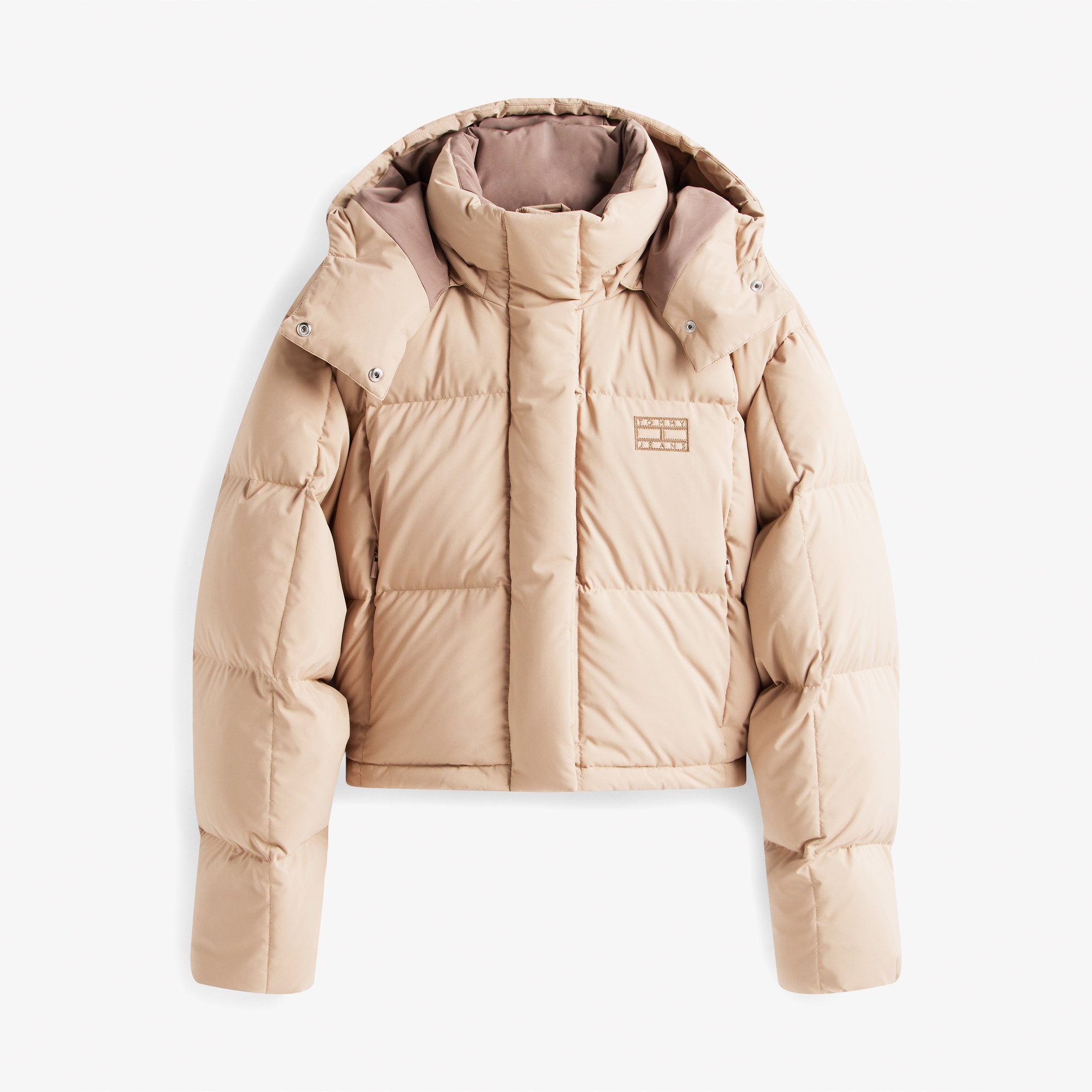 Tommy Jeans Alaska Grid Crop Kadın Kahverengi Puffer Mont