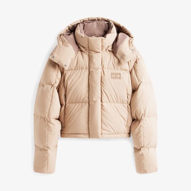  Tommy Jeans Alaska Grid Crop Kadın Kahverengi Puffer Mont