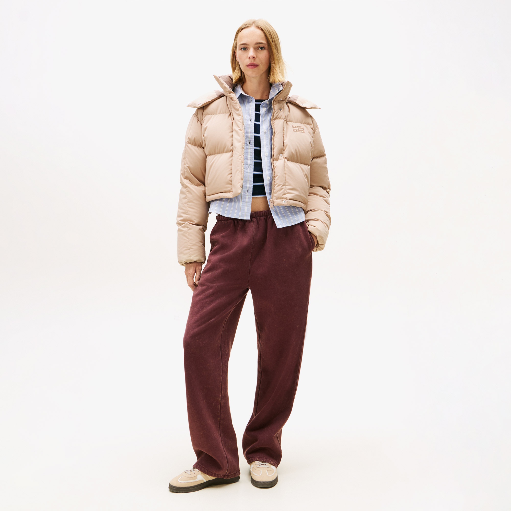 Tommy Jeans Alaska Grid Crop Kadın Kahverengi Puffer Mont