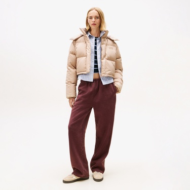  Tommy Jeans Alaska Grid Crop Kadın Kahverengi Puffer Mont