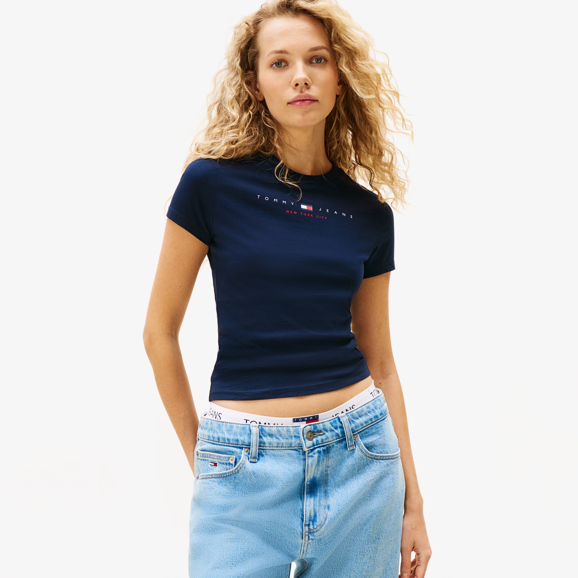 Tommy Jeans Slim Linear Kadın Lacivert T-Shirt
