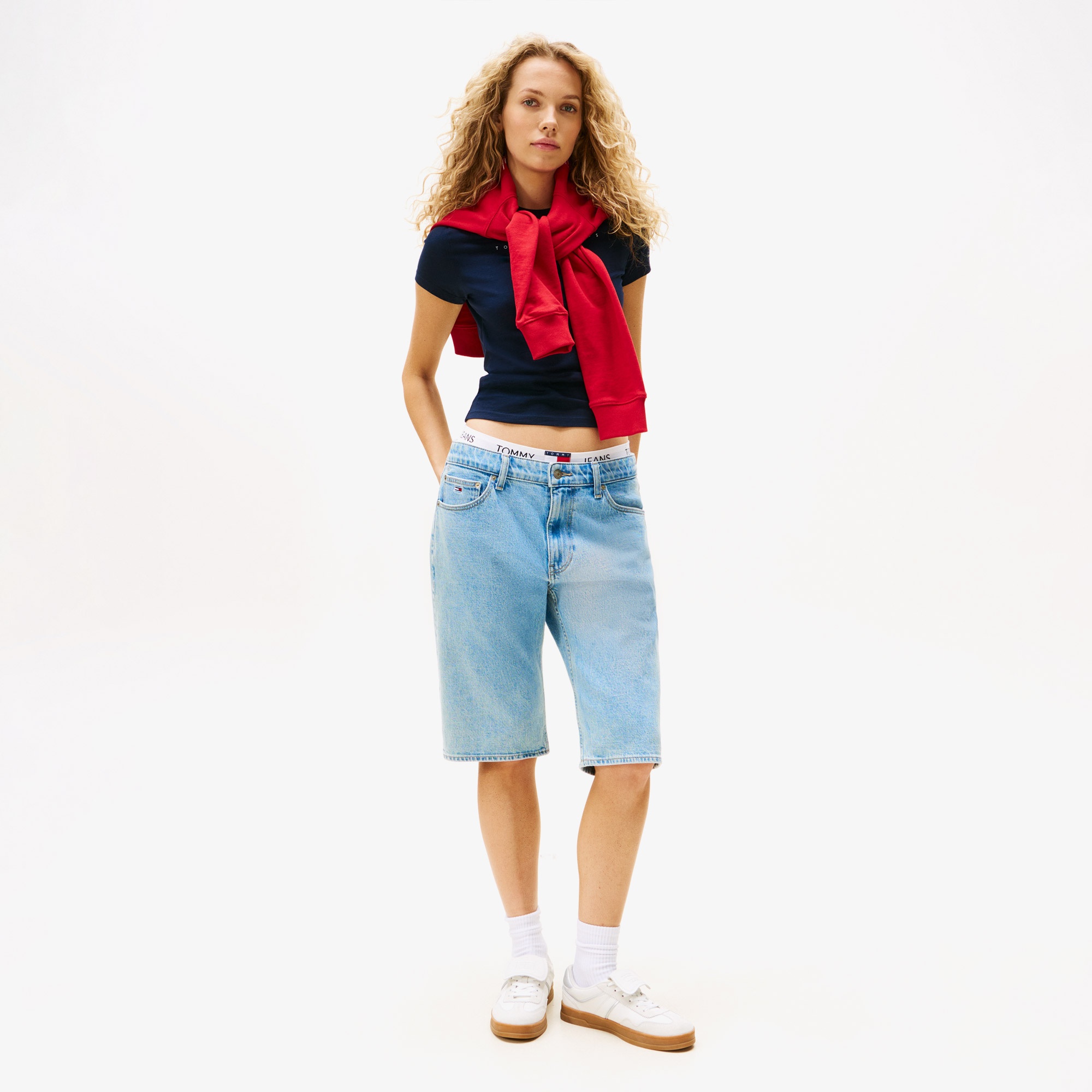 Tommy Jeans Slim Linear Kadın Lacivert T-Shirt