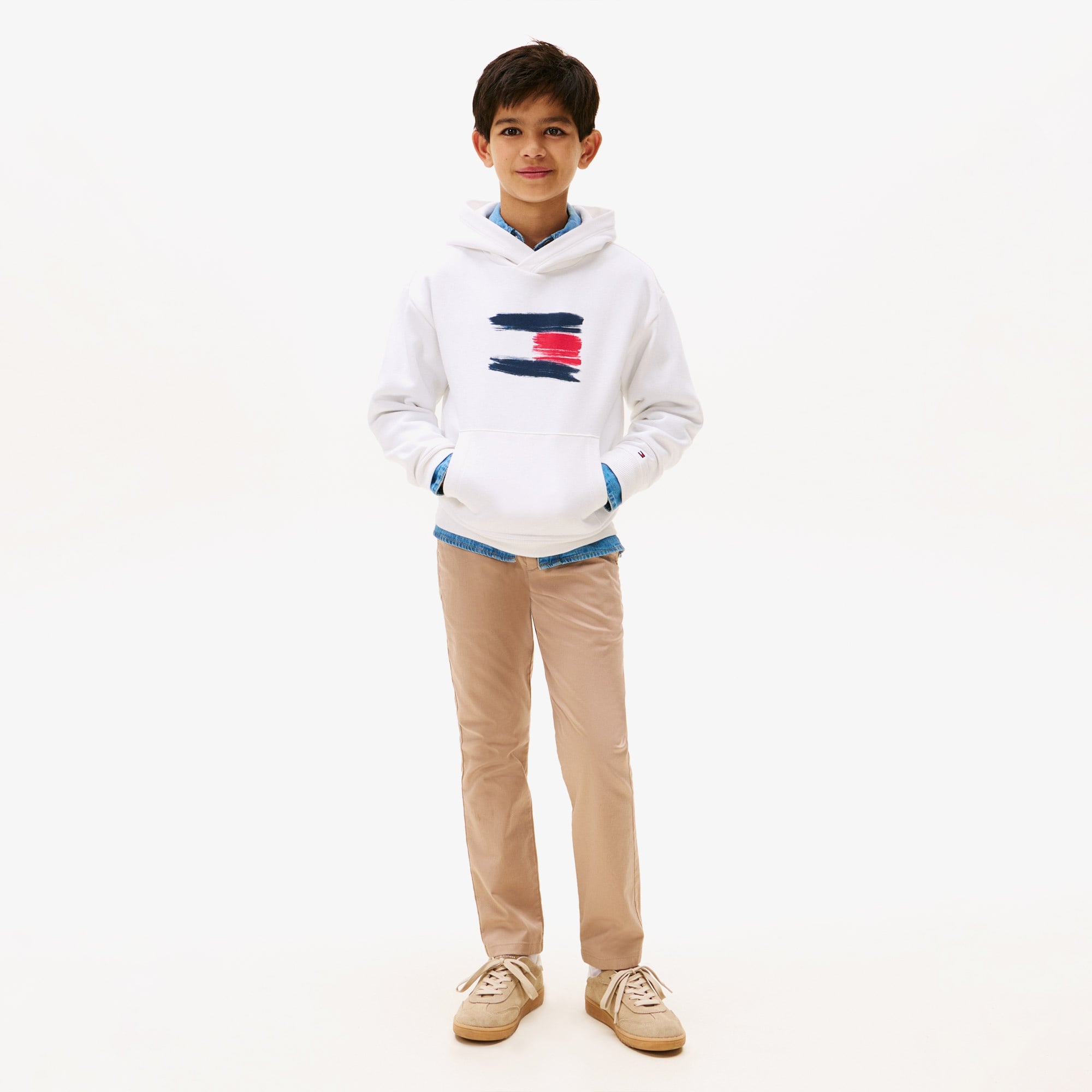 Tommy Hilfiger Flag Çocuk Beyaz Hoodie