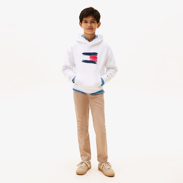  Tommy Hilfiger Flag Çocuk Beyaz Hoodie