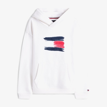  Tommy Hilfiger Flag Çocuk Beyaz Hoodie