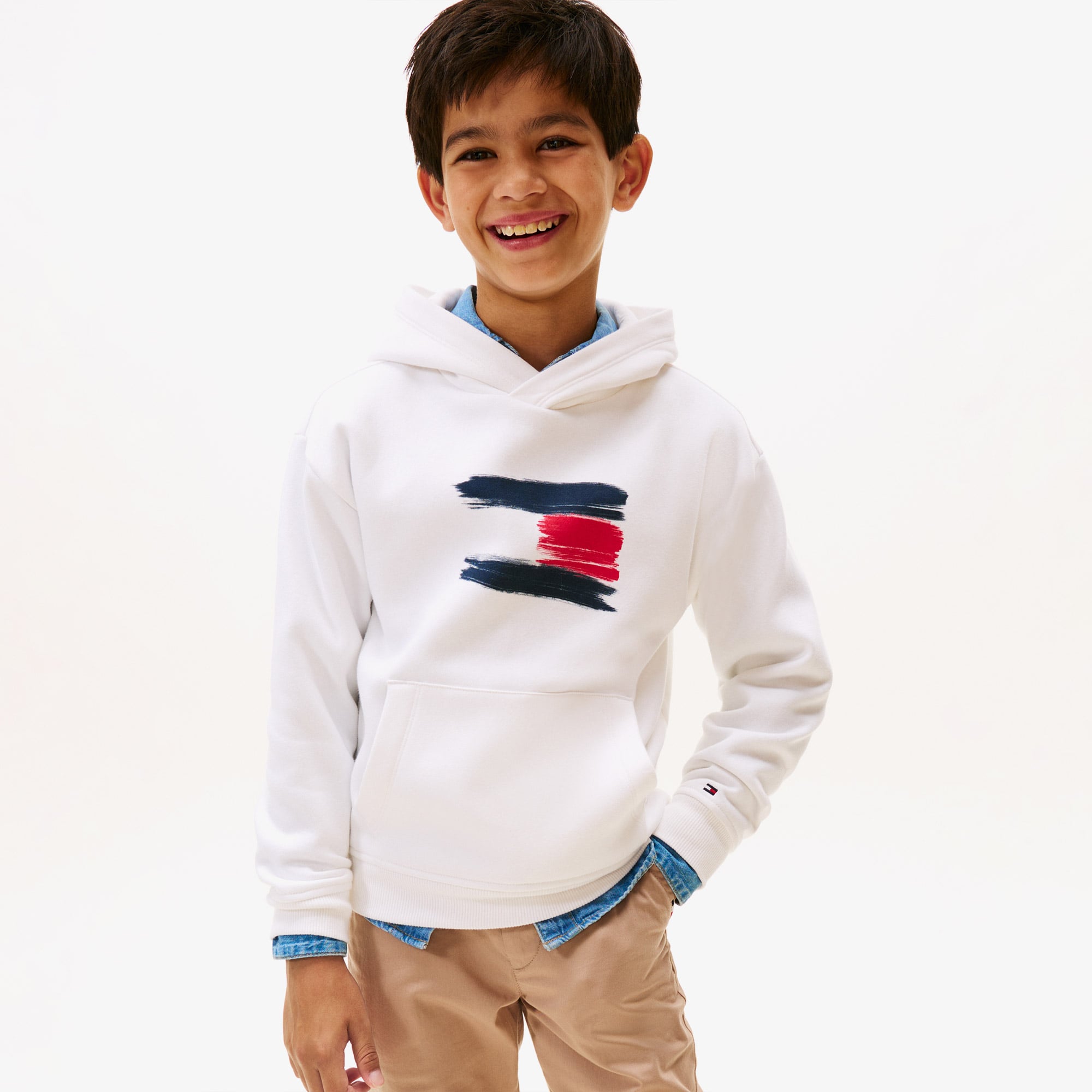  Tommy Hilfiger Flag Çocuk Beyaz Hoodie