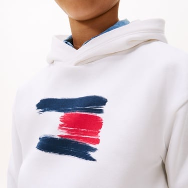  Tommy Hilfiger Flag Çocuk Beyaz Hoodie