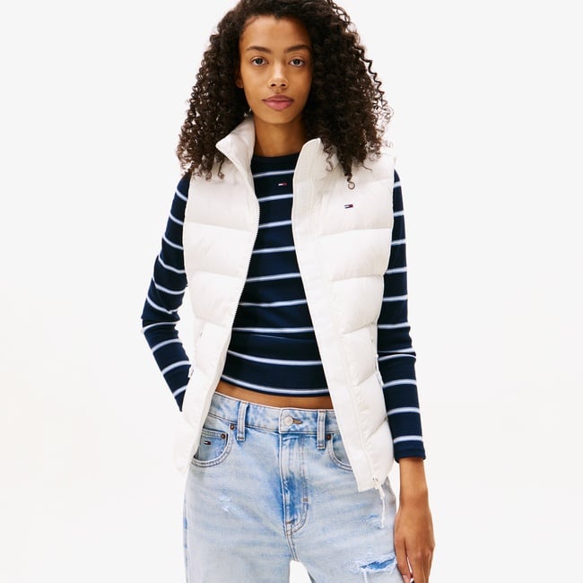  Tommy Jeans Slim Zip Print Down Kadın Beyaz Yelek