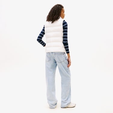  Tommy Jeans Slim Zip Print Down Kadın Beyaz Yelek