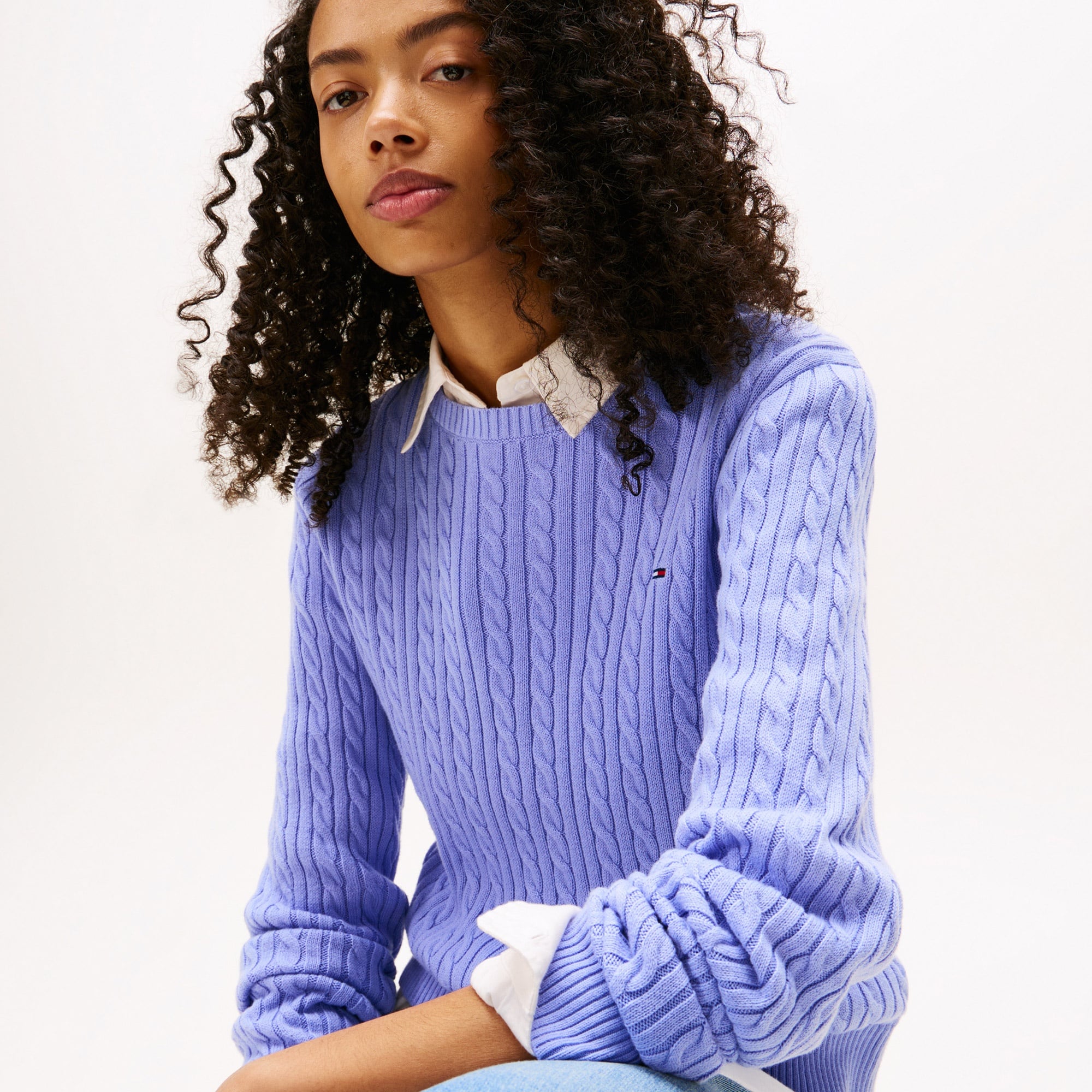 Tommy Jeans Cable Essential Kadın Mavi Kazak