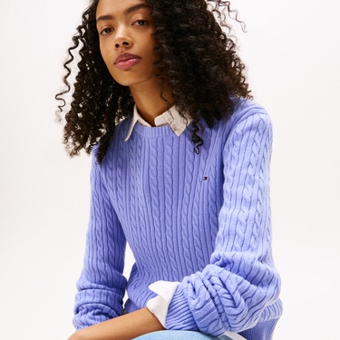  Tommy Jeans Cable Essential Kadın Mavi Kazak