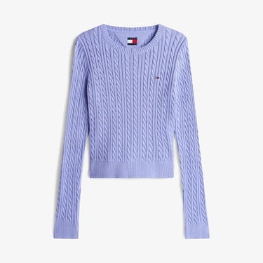  Tommy Jeans Cable Essential Kadın Mavi Kazak