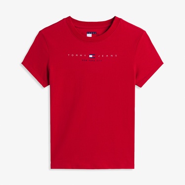  Tommy Jeans Slim Linear Kadın Kırmızı T-Shirt
