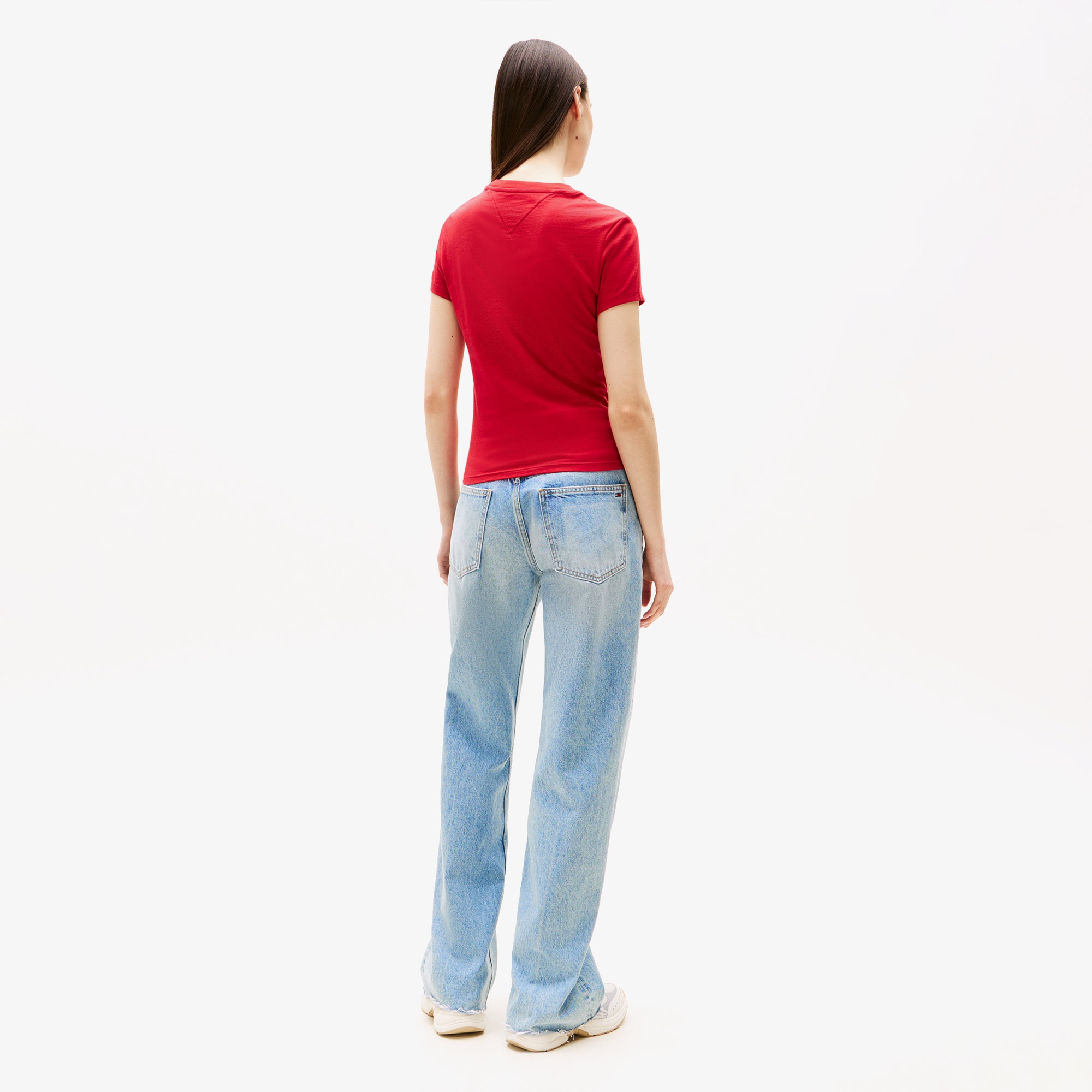 Tommy Jeans Slim Linear Kadın Kırmızı T-Shirt