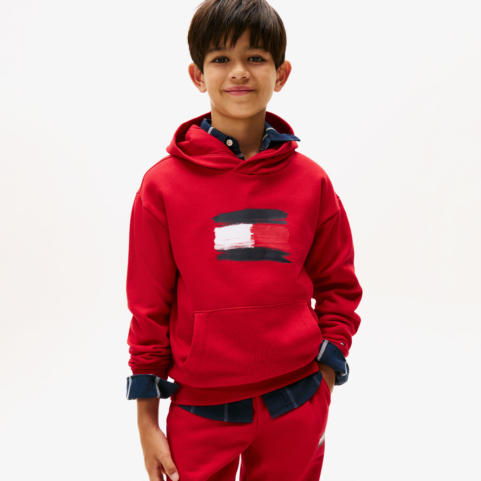  Tommy Hilfiger Flag Çocuk Kırmızı Hoodie