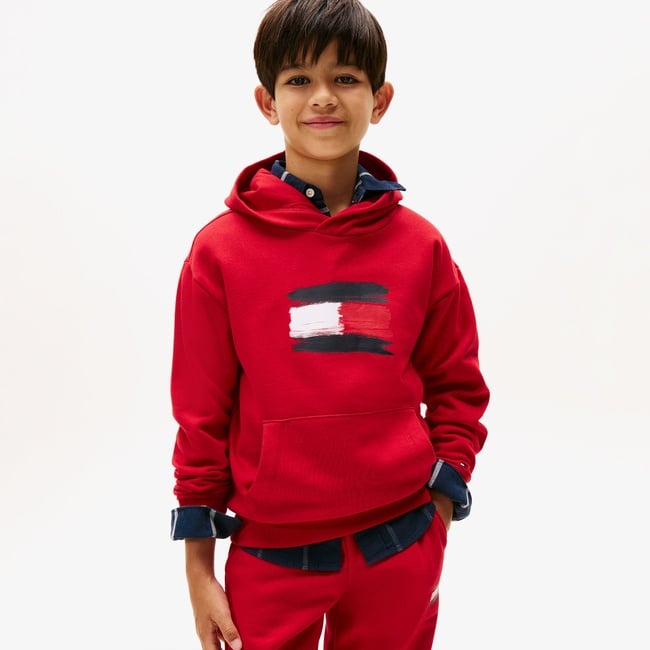  Tommy Hilfiger Flag Çocuk Kırmızı Hoodie