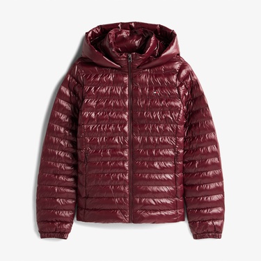  Tommy Hilfiger Padded Slim Kadın Puffer Bordo Mont
