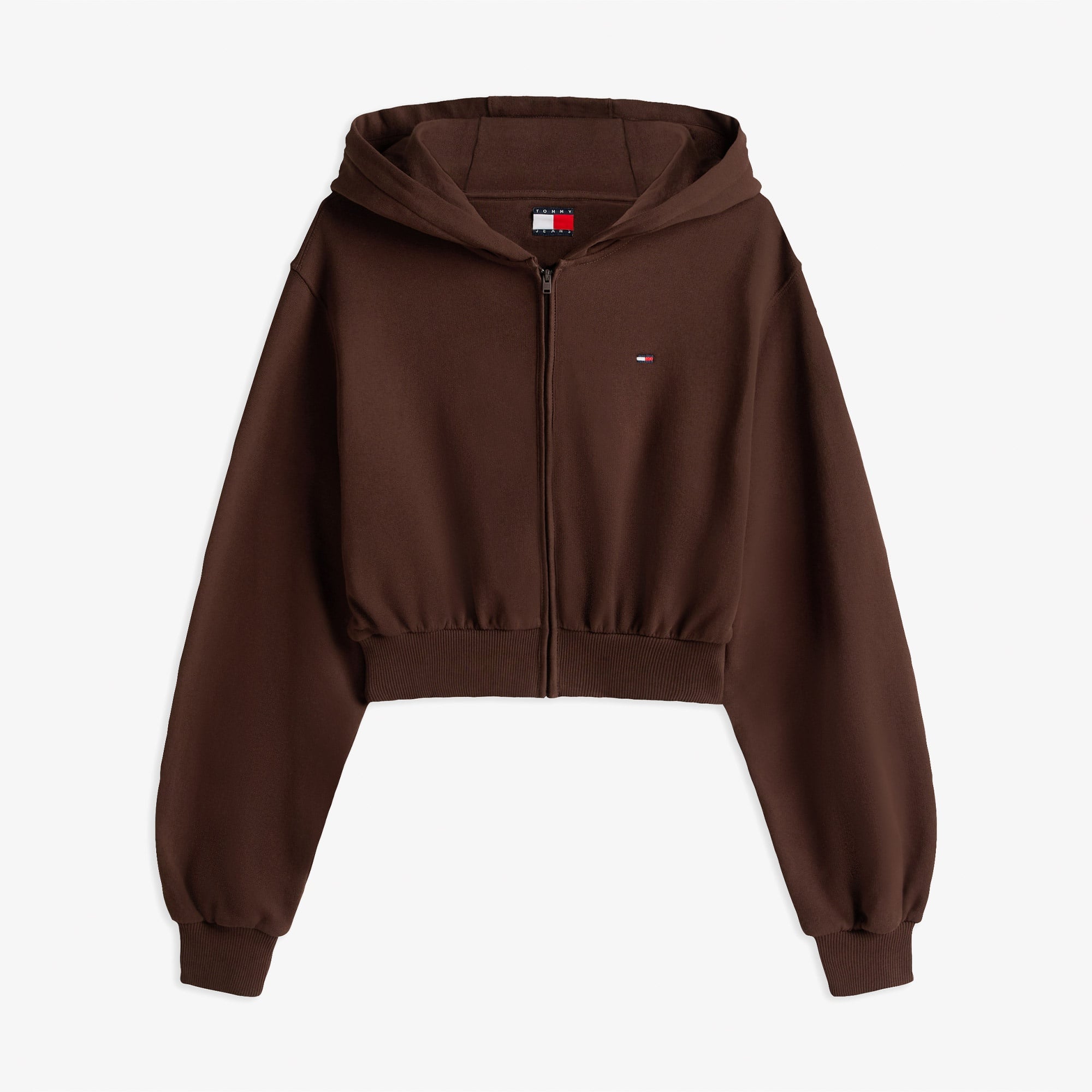 Tommy Jeans Relax Crop S-Flag Kadın Kahverengi Fermuarlı Hoodie