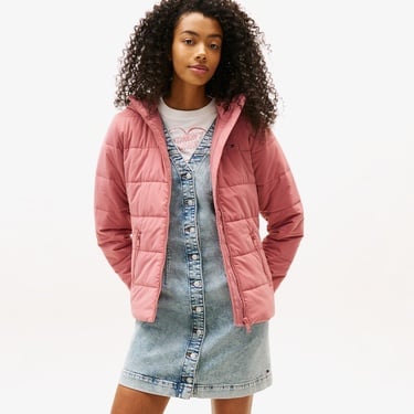  Tommy Jeans Slim Padded Kadın Puffer Pembe Mont