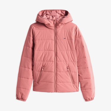  Tommy Jeans Slim Padded Kadın Puffer Pembe Mont