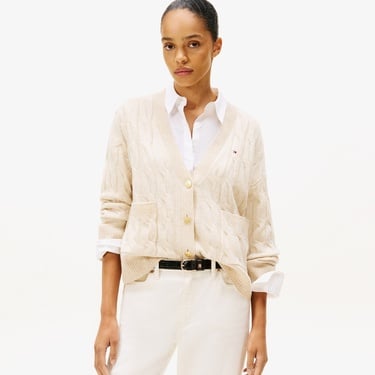  Tommy Hilfiger Soft Wool Cable Cardigan Kadın Bej Hırka