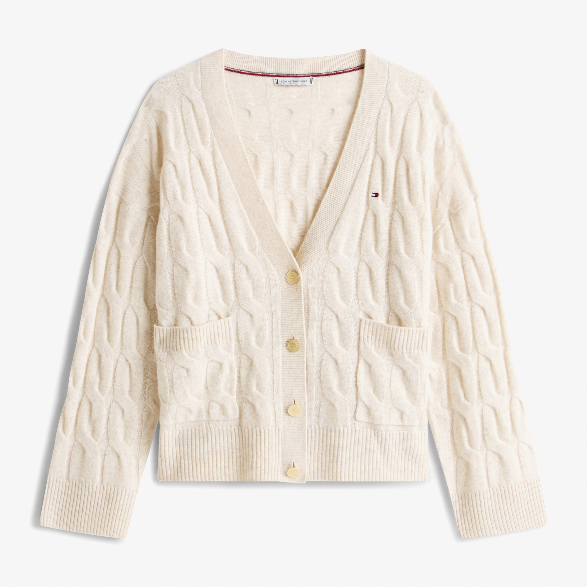 Tommy Hilfiger Soft Wool Cable Cardigan Kadın Bej Hırka