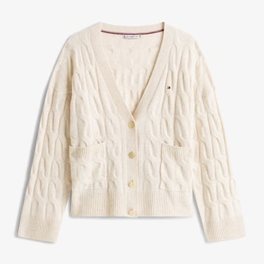  Tommy Hilfiger Soft Wool Cable Cardigan Kadın Bej Hırka