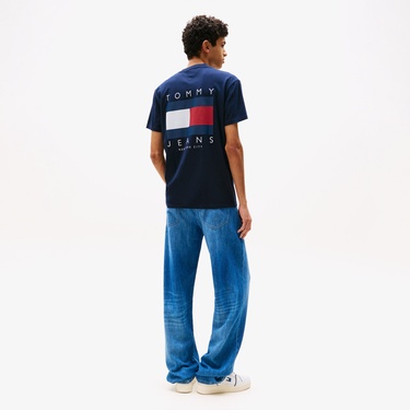  Tommy Jeans Regular Flag Erkek Mavi T-Shirt