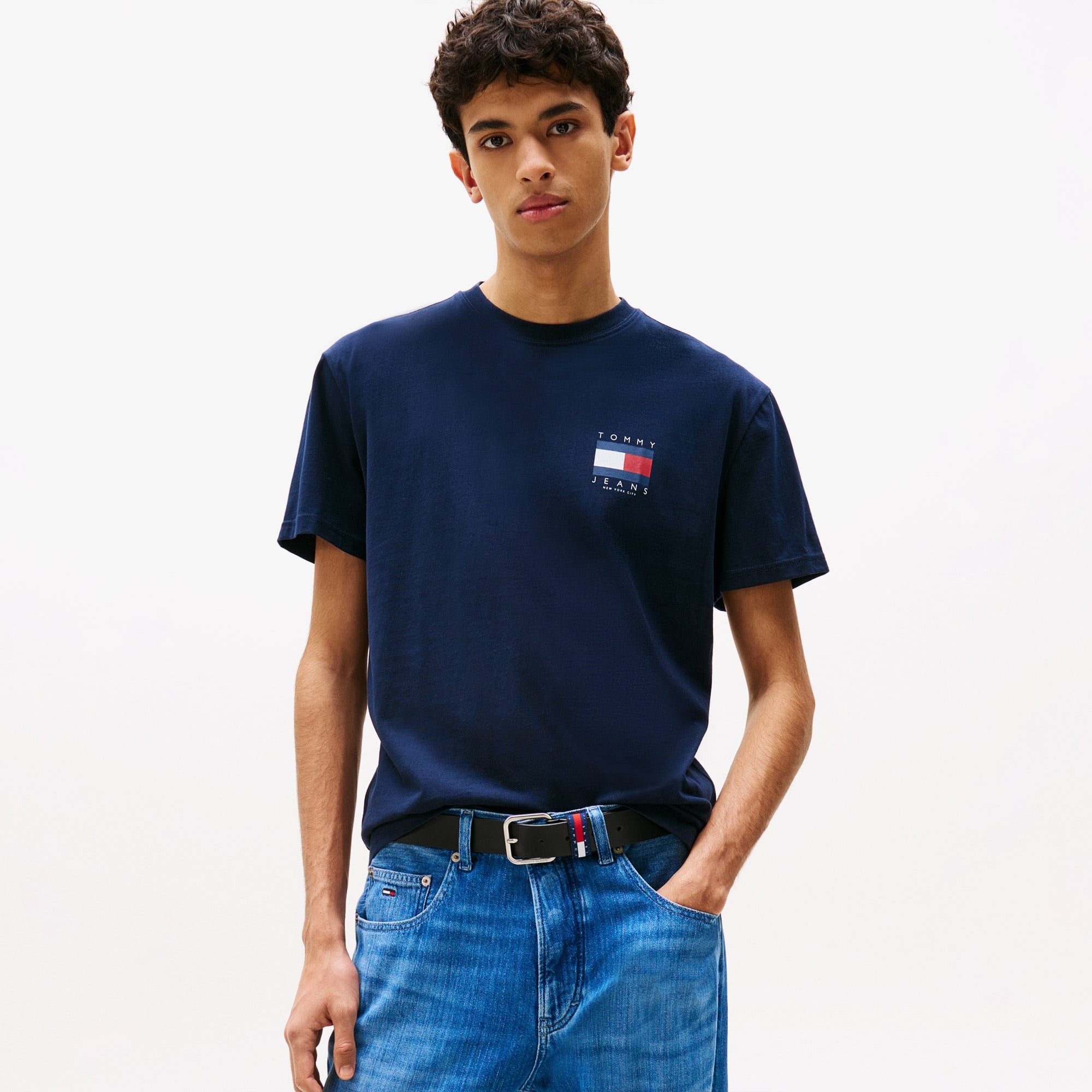 Tommy Jeans Regular Flag Erkek Mavi T-Shirt