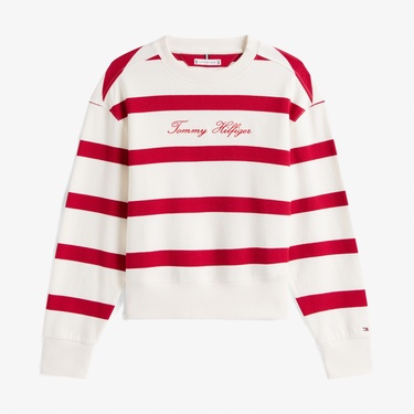  Tommy Hilfiger Script Regular Pique Kadın Beyaz Sweatshirt