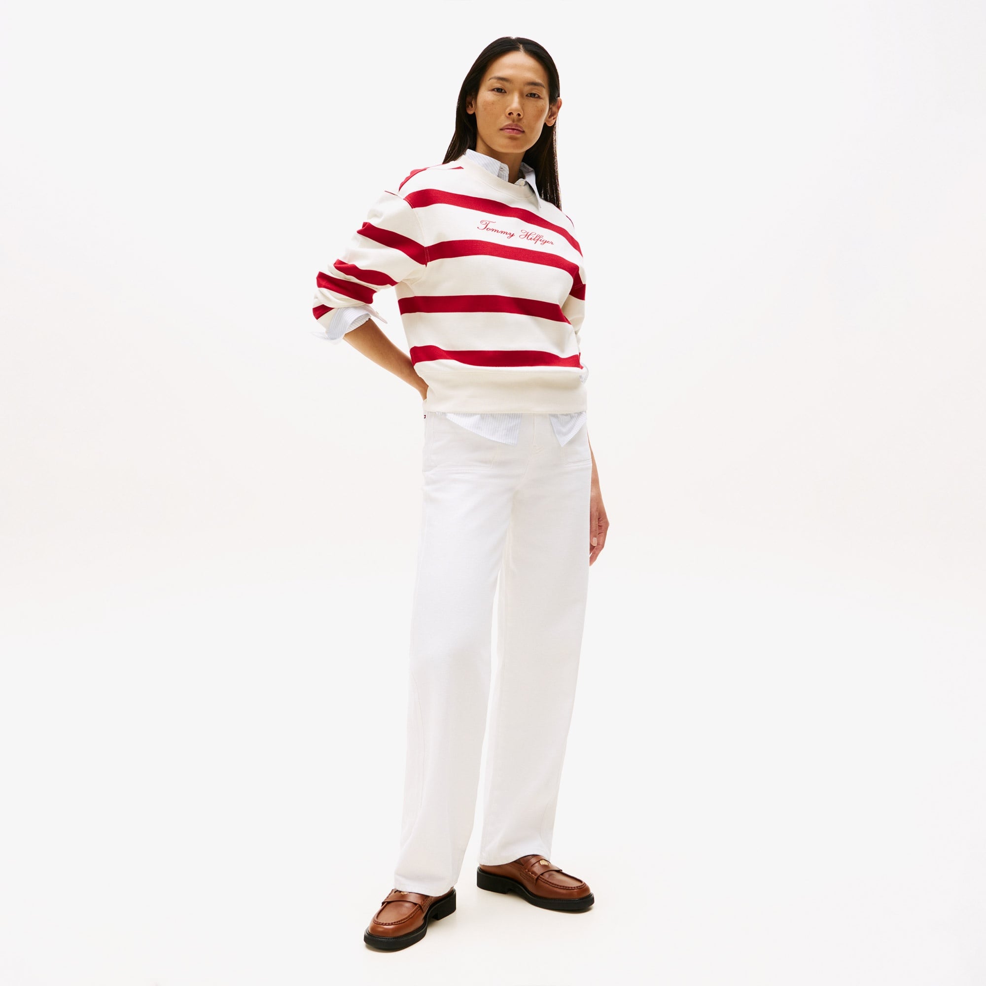 Tommy Hilfiger Script Regular Pique Kadın Beyaz Sweatshirt