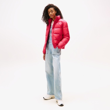  Tommy Jeans Hood Essentials Kadın Pembe Puffer Mont