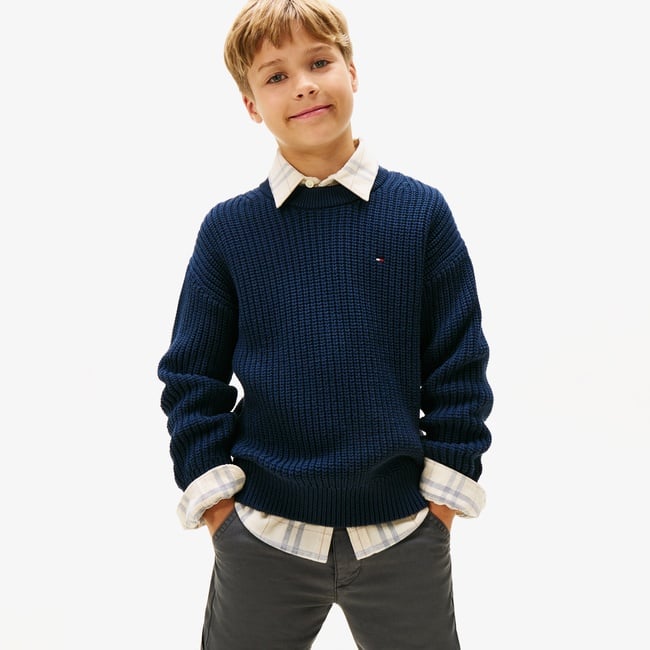  Tommy Hilfiger Half Cardigan Çocuk Mavi Kazak