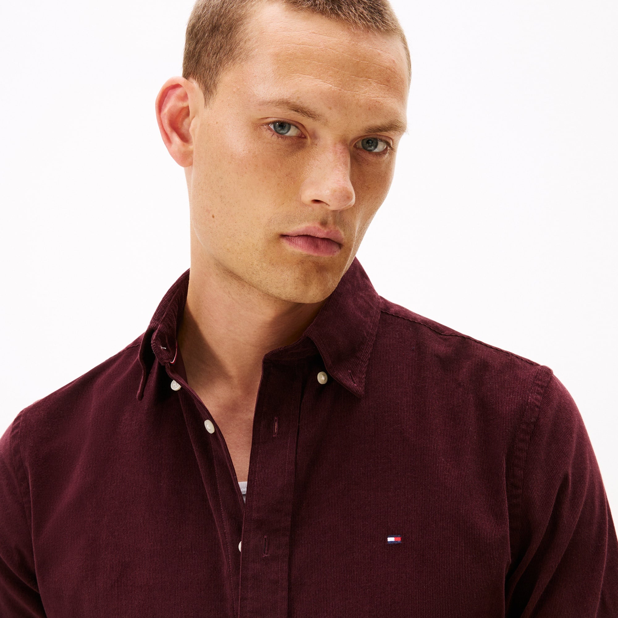 Tommy Hilfiger Solid Corduroy Erkek Kırmızı Gömlek