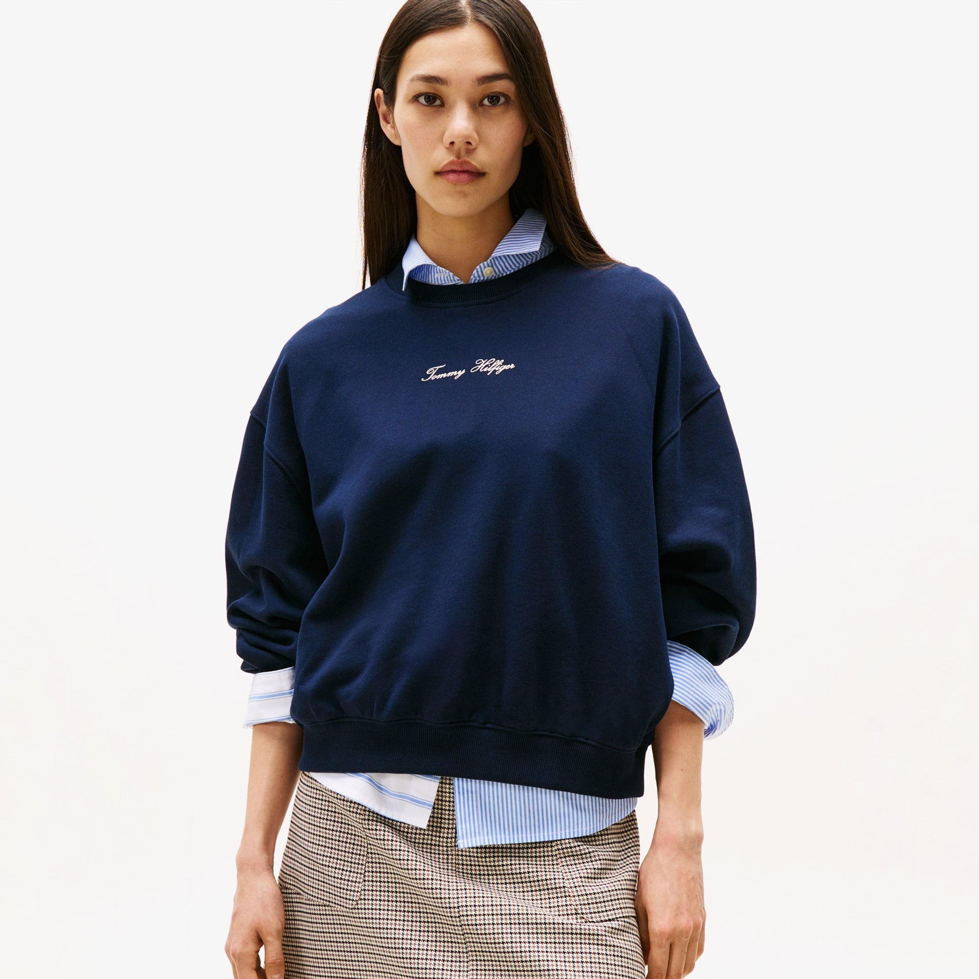 Tommy Hilfiger Classic Script Terry Kadın Lacivert Sweatshirt