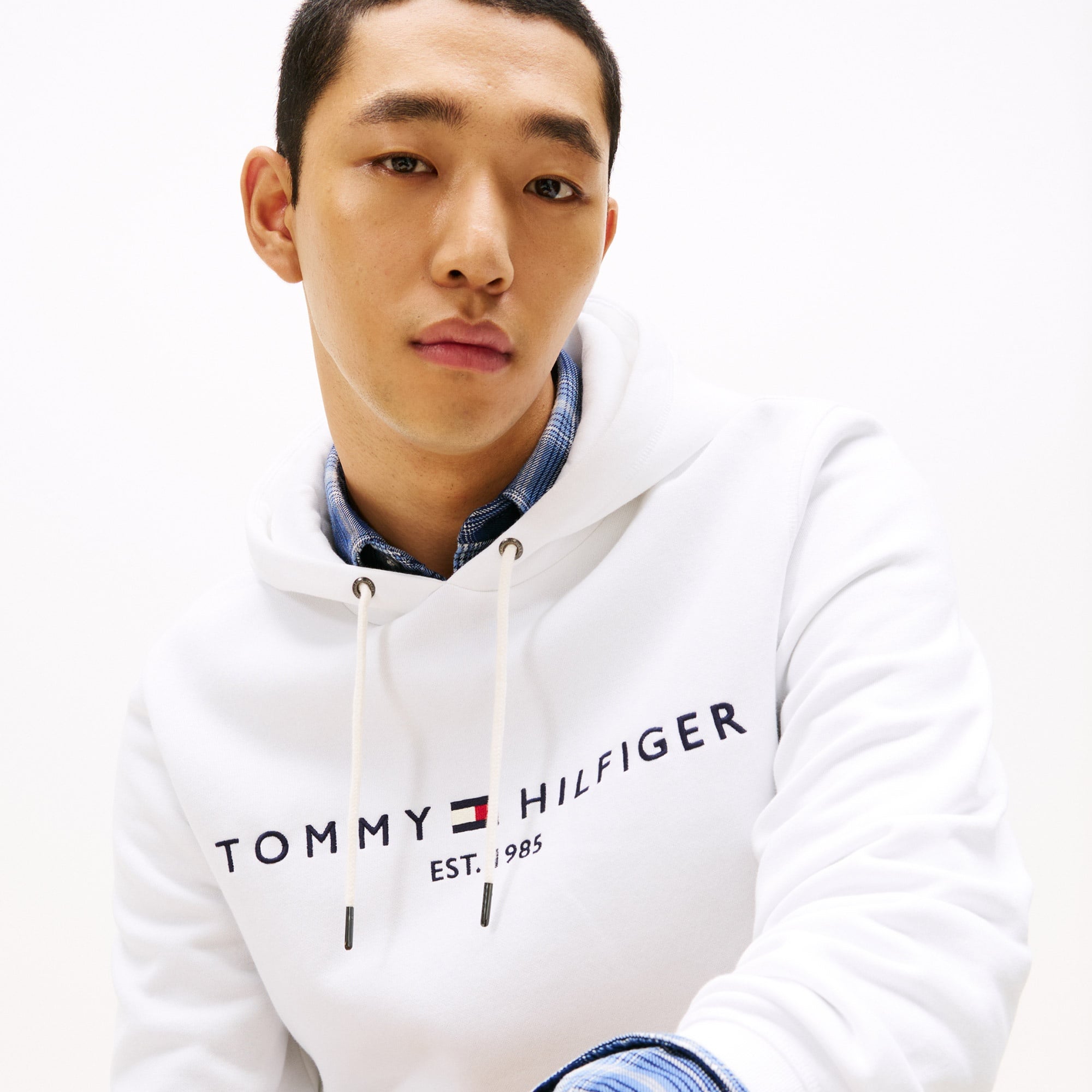 Tommy Hilfiger Logo Erkek Beyaz Hoodie